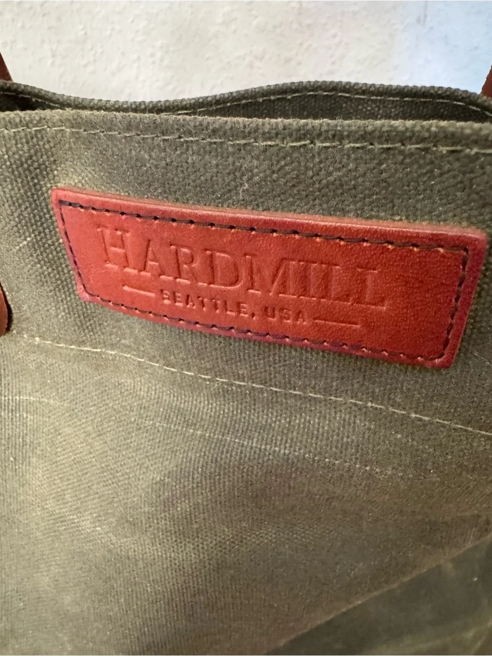 Hardmill Olive Green Waxed Canvas Duffel Tote with Brown Leather Handles